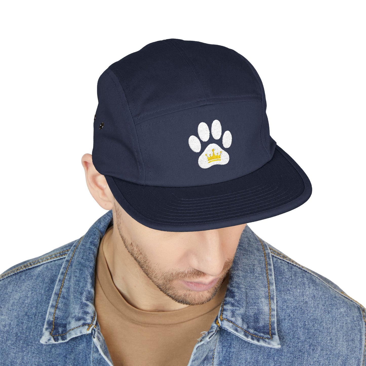 Dog Paw Print Crown Animal Lover 5 Panel Cap | Embroidered