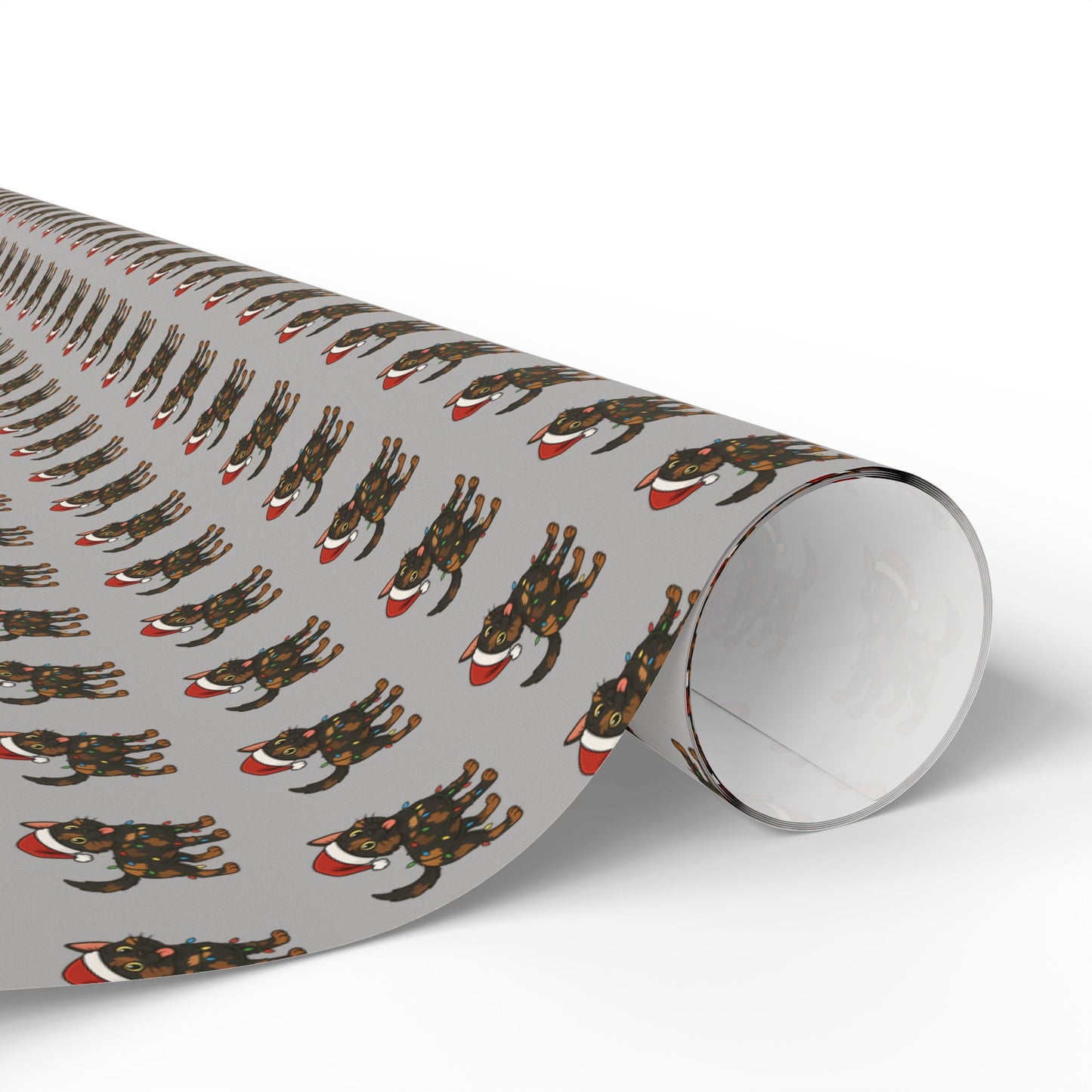 Tortie Cat Tangled in Christmas Lights Wrapping Paper