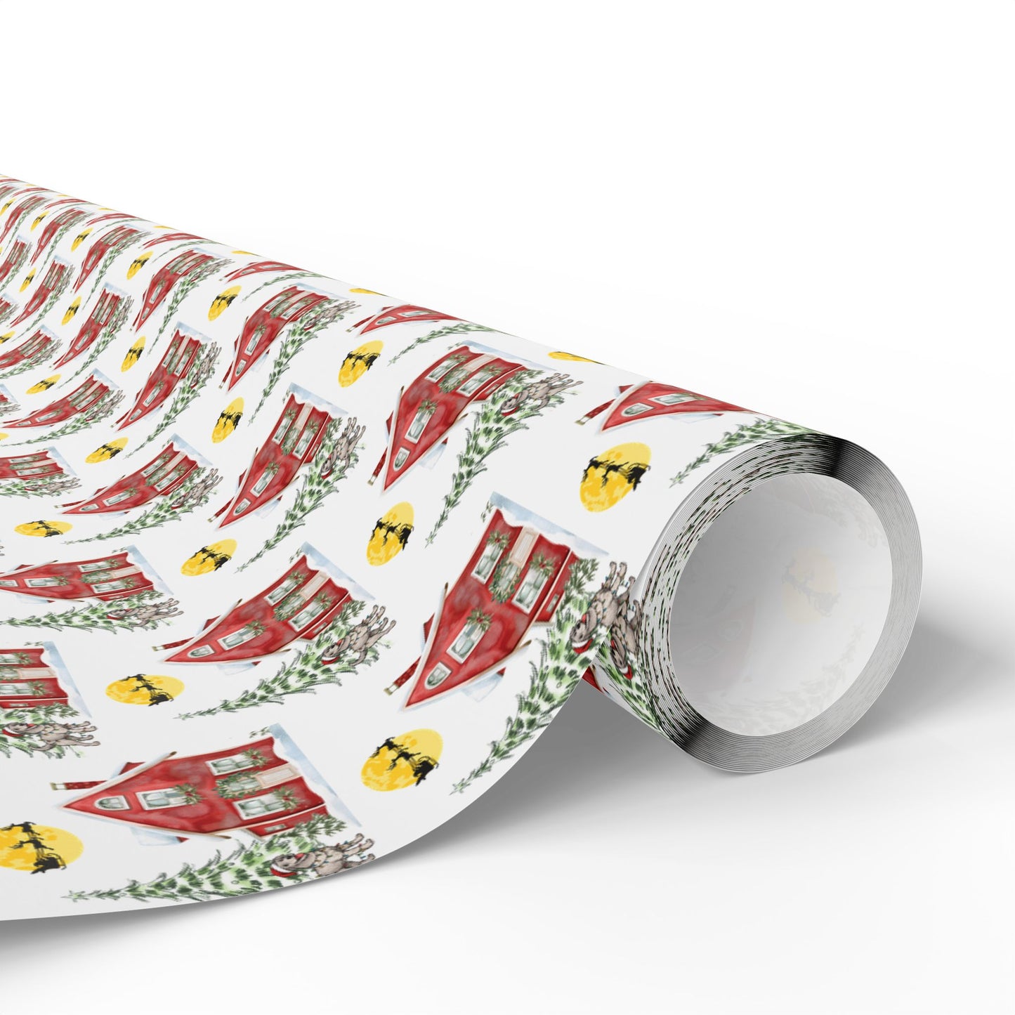 Christmas Eve Wrapping Paper — Red House with Irish Wolfhound