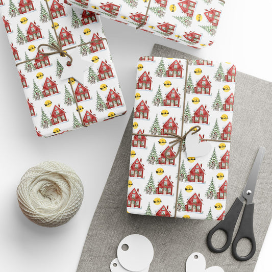 Christmas Eve Wrapping Paper — Red House with Irish Wolfhound
