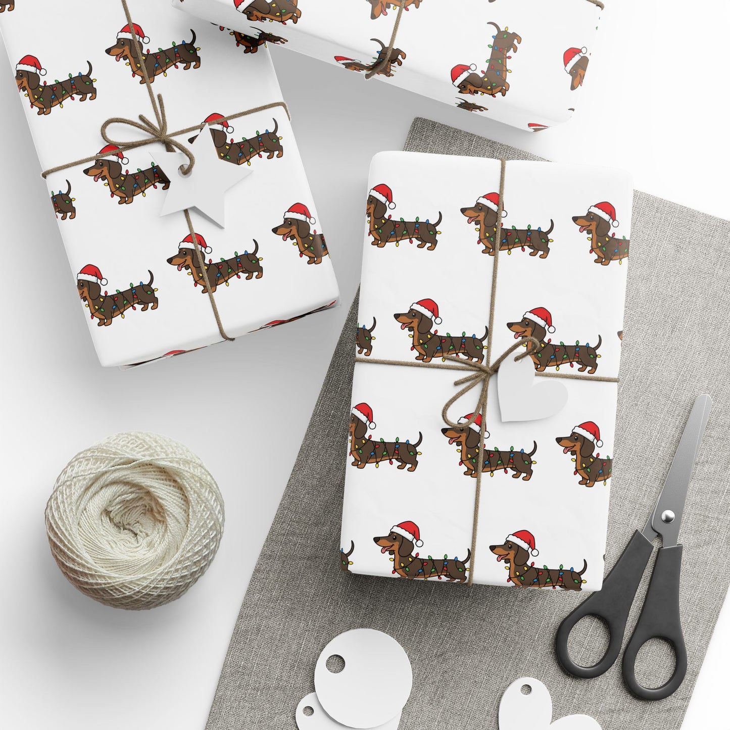 Dachshund Tangled in Christmas Lights Gift Wrap, Cute Dog Lover Holiday Present Christmas Wrapping Paper