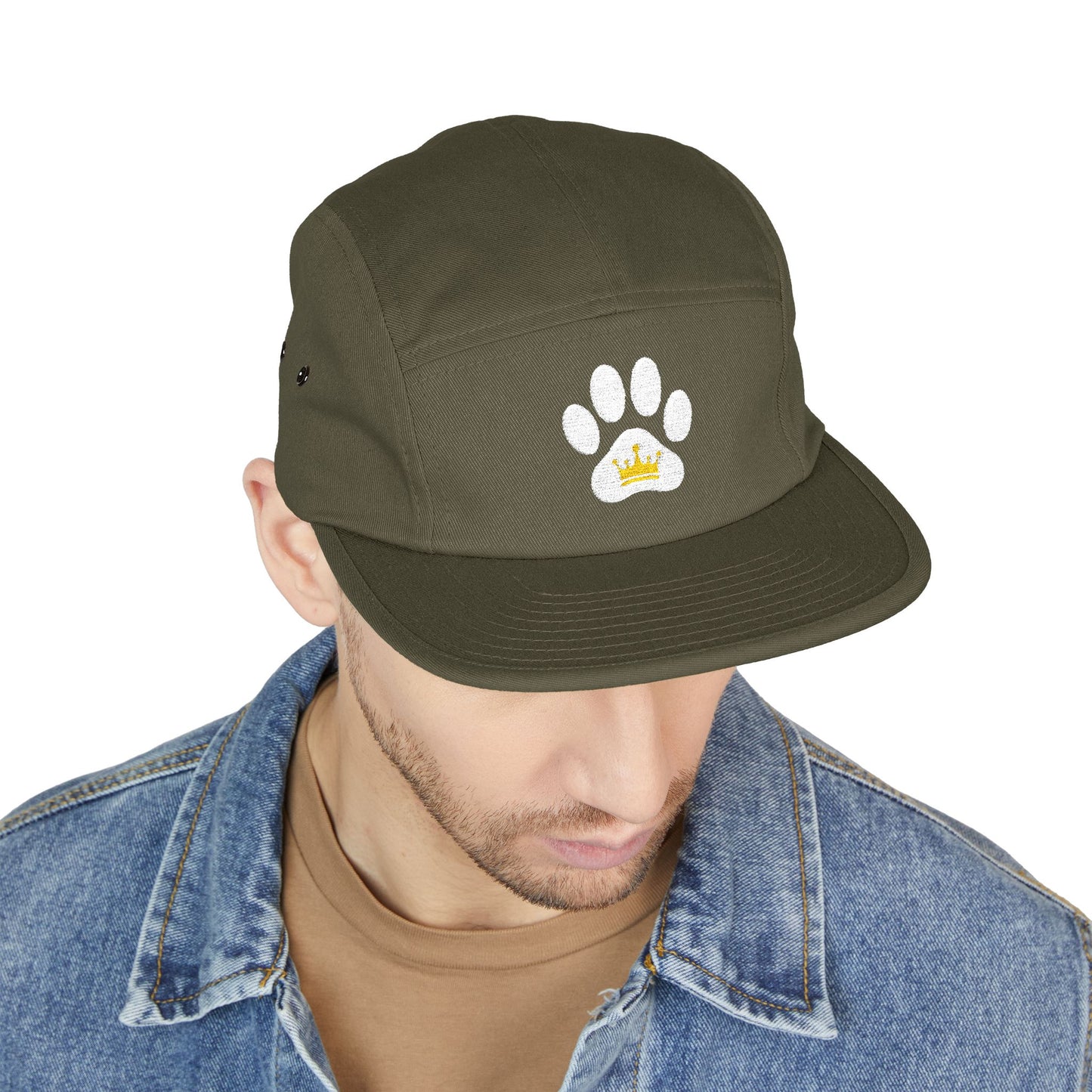 Dog Paw Print Crown Animal Lover 5 Panel Cap | Embroidered