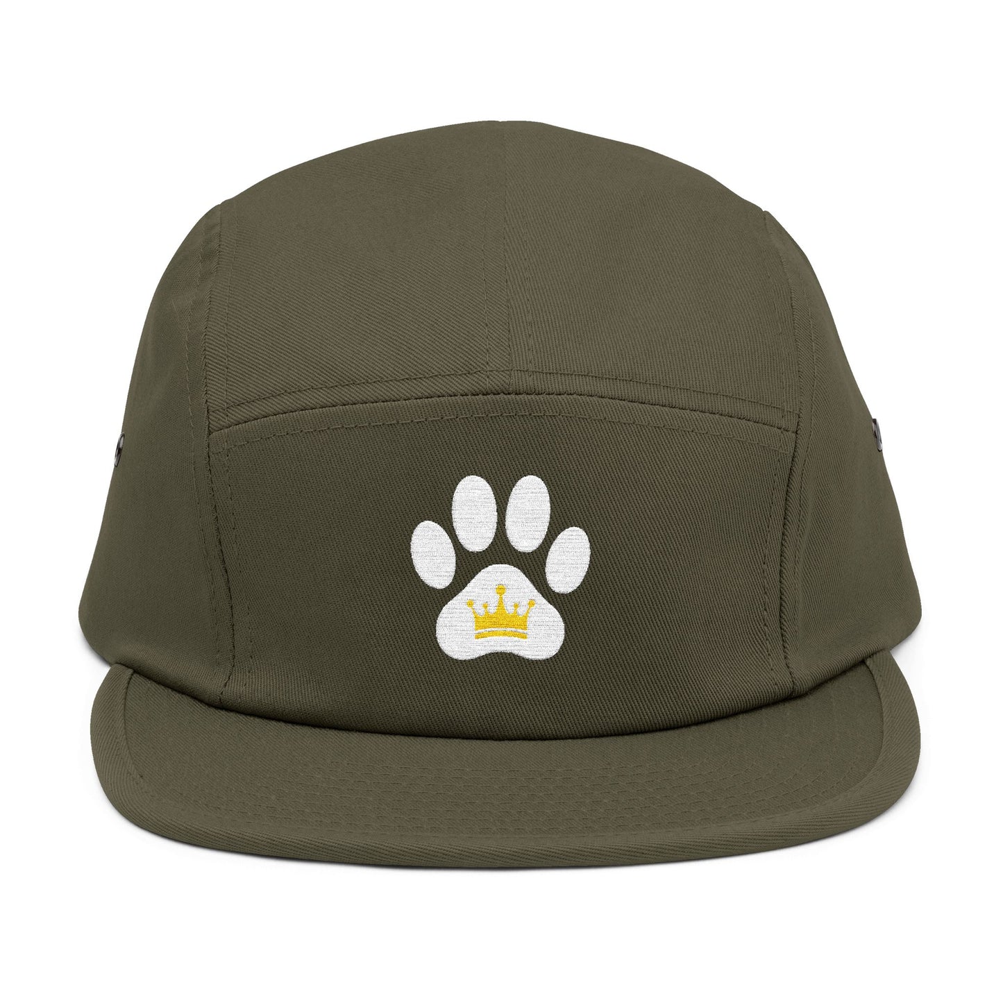 Dog Paw Print Crown Animal Lover 5 Panel Cap | Embroidered