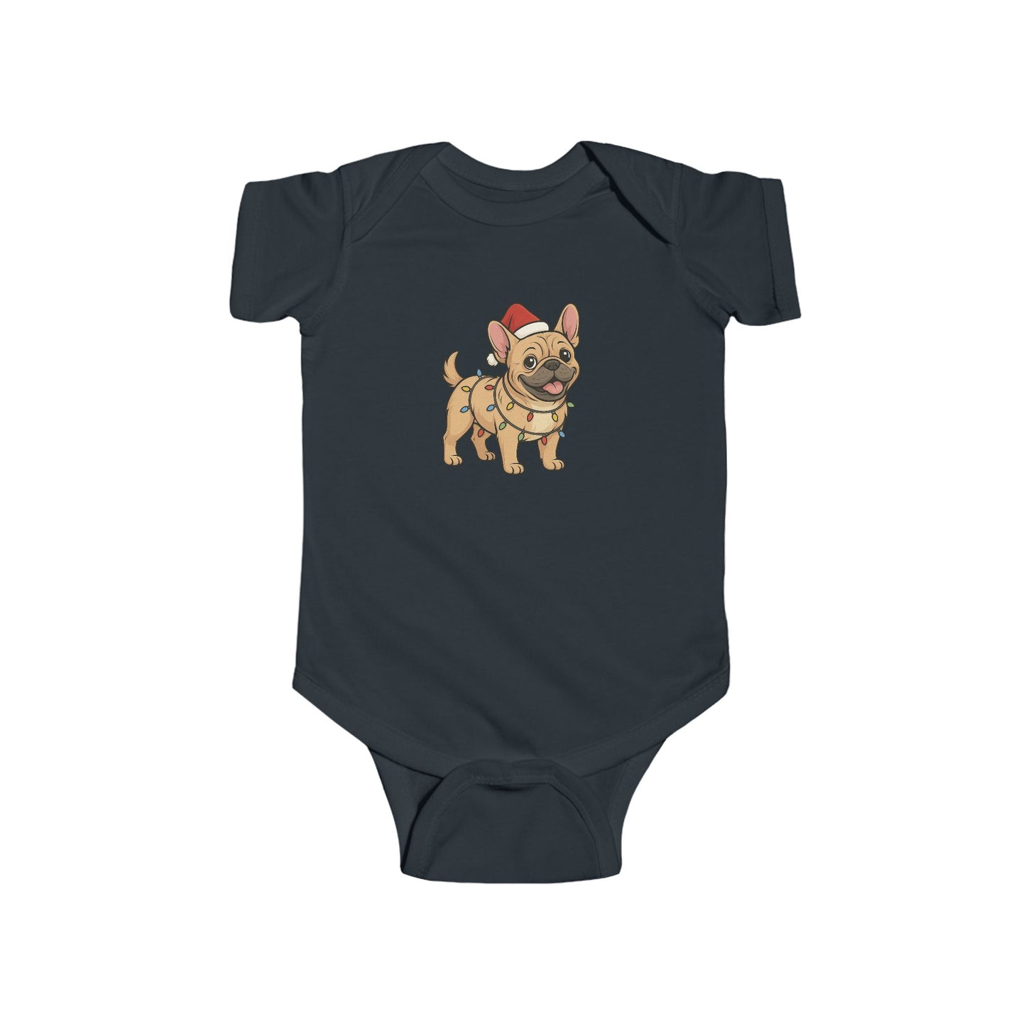 French Bulldog Wearing Santa Hat Infant Bodysuit | Christmas Puppy Onesie