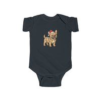 Load image into Gallery viewer, French Bulldog Wearing Santa Hat Infant Bodysuit | Christmas Puppy Onesie
