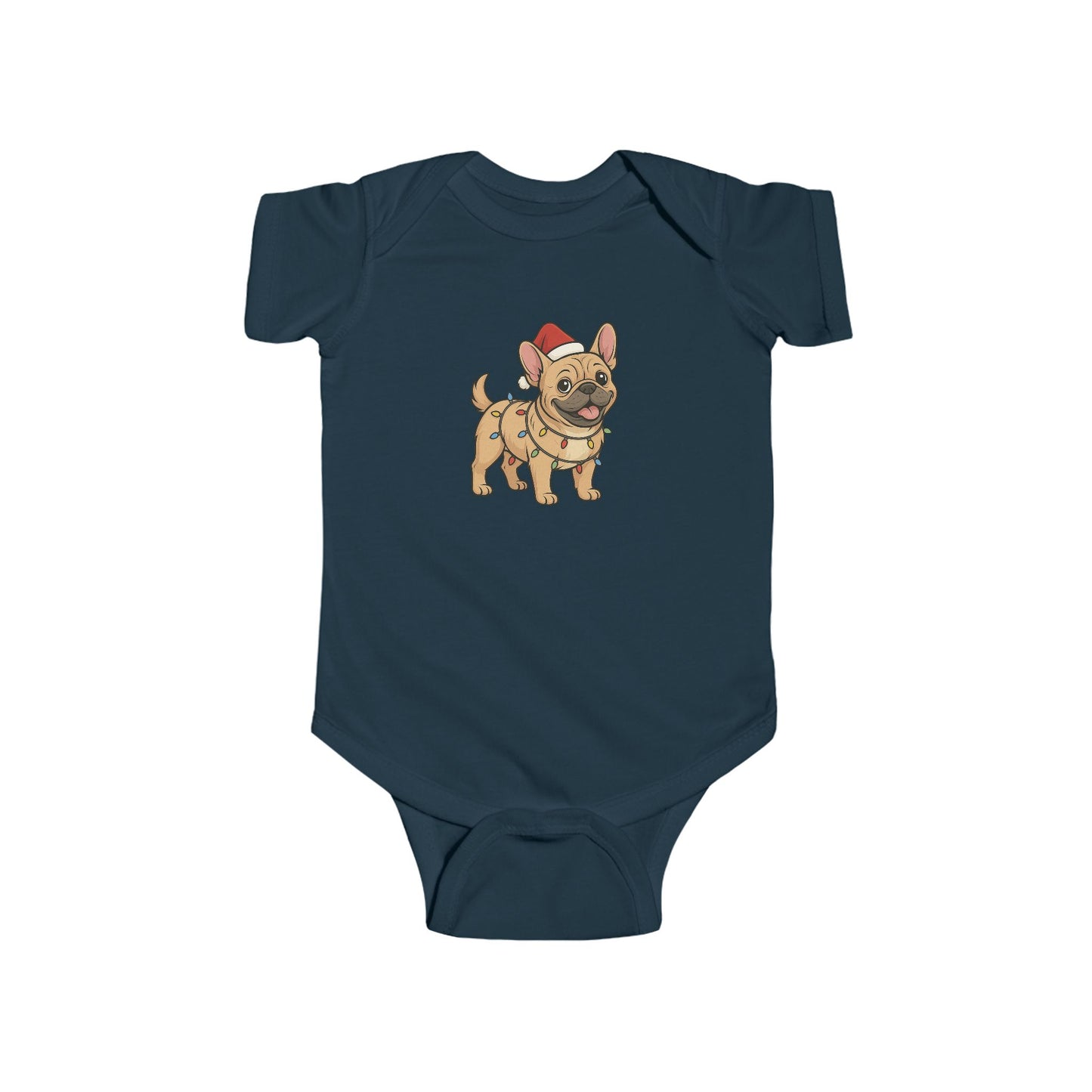 French Bulldog Wearing Santa Hat Infant Bodysuit | Christmas Puppy Onesie