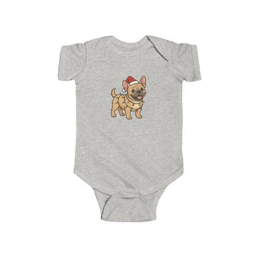 French Bulldog Wearing Santa Hat Infant Bodysuit | Christmas Puppy Onesie