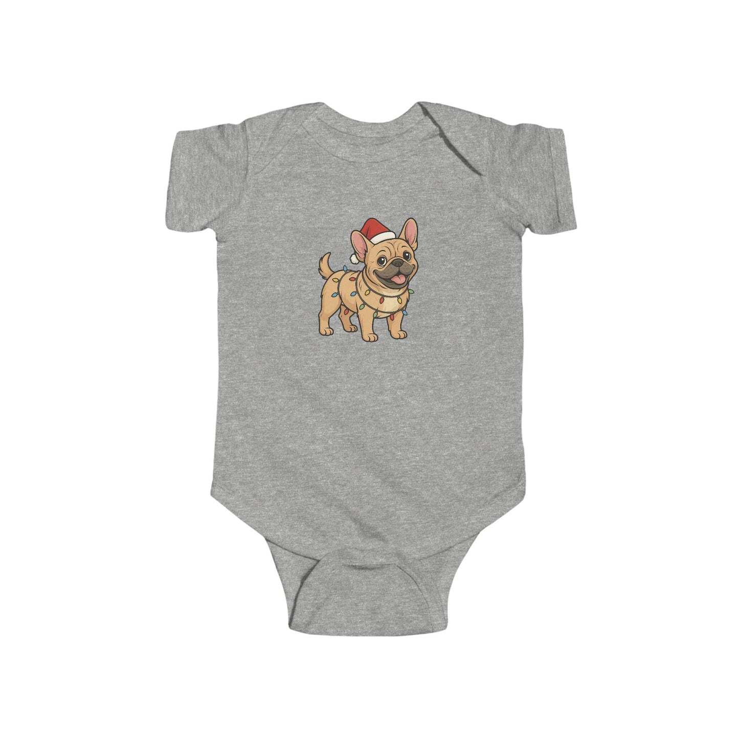 French Bulldog Wearing Santa Hat Infant Bodysuit | Christmas Puppy Onesie