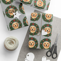 Load image into Gallery viewer, Wrapping Papers, Golden Retriever Wreath Gift Wrap, Dog Lover Holiday Present Packaging, Festive Christmas Wrappers, Cute Pet Theme
