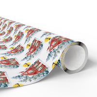 Load image into Gallery viewer, Picturesque Red House on a Snowy Christmas Eve Wrapping Paper