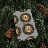 Load image into Gallery viewer, Wrapping Papers, Golden Retriever Wreath Gift Wrap, Dog Lover Holiday Present Packaging, Festive Christmas Wrappers, Cute Pet Theme
