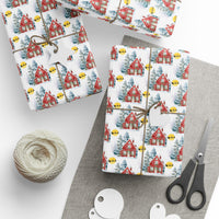 Load image into Gallery viewer, Picturesque Red House on a Snowy Christmas Eve Wrapping Paper