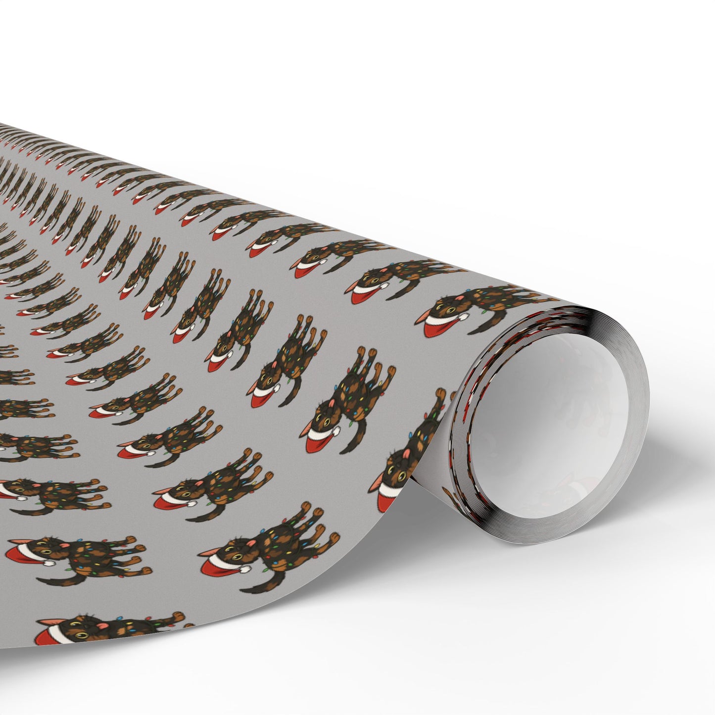 Tortie Cat Tangled in Christmas Lights Wrapping Paper