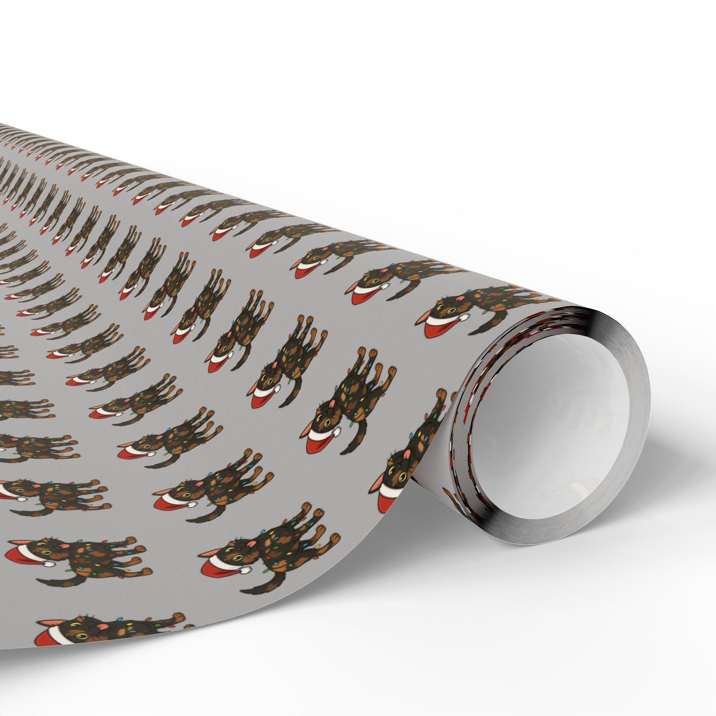 Tortie Cat Tangled in Christmas Lights Wrapping Paper