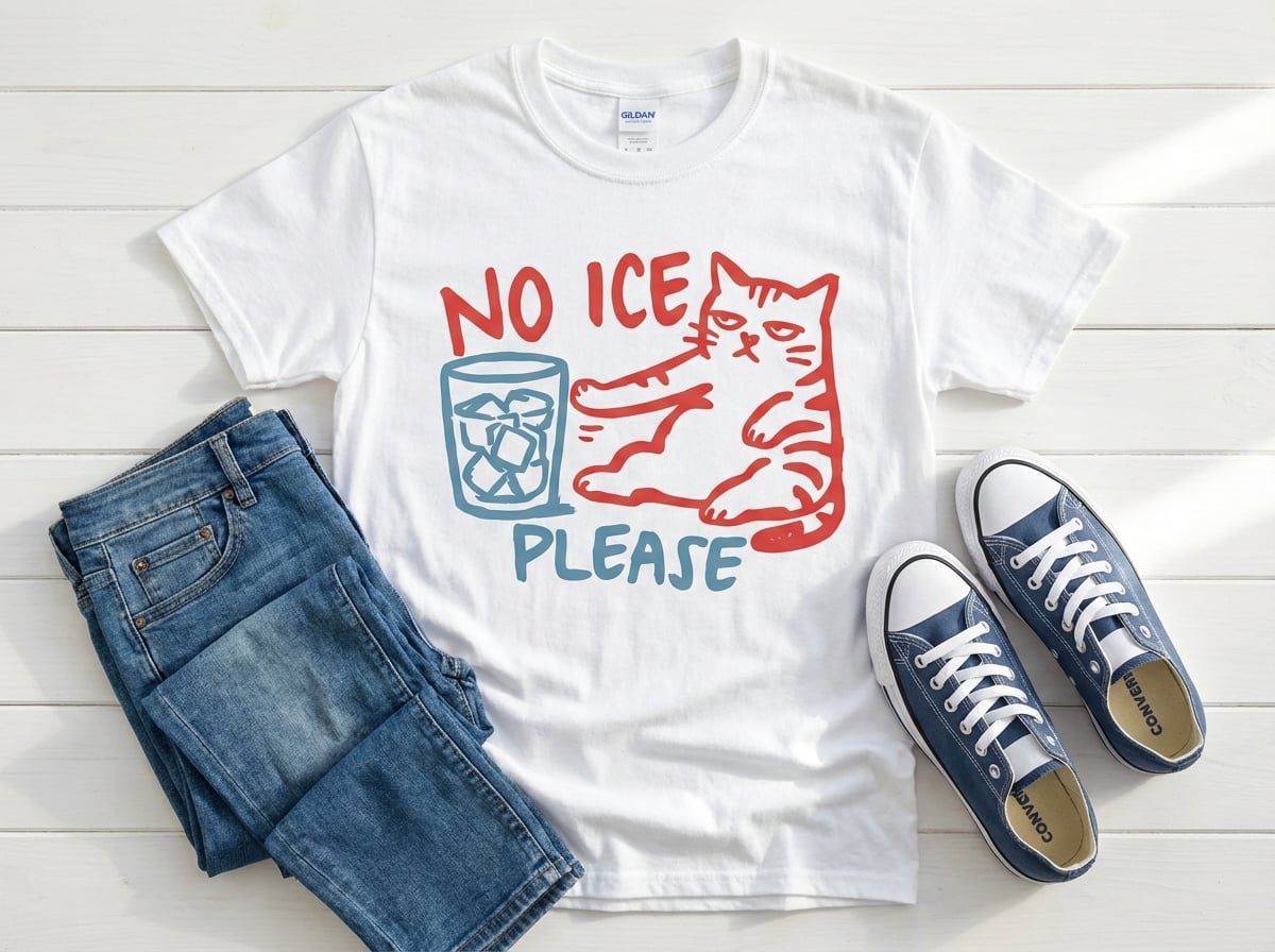 No Ice Please Cat Graphic T-Shirt